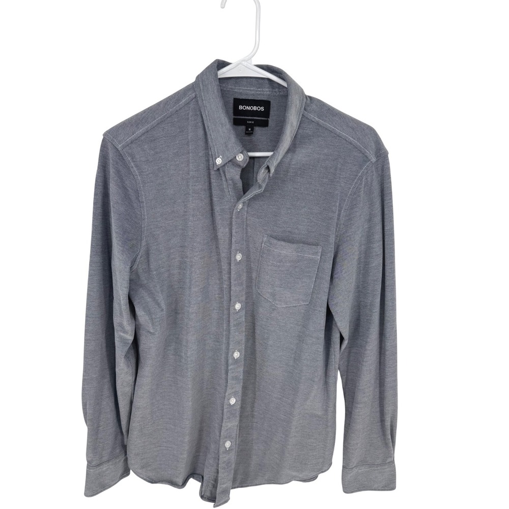 BONOBOS Slim Fit Button Down Shirt Gray Long Sleeve M Cotton Casual Preppy